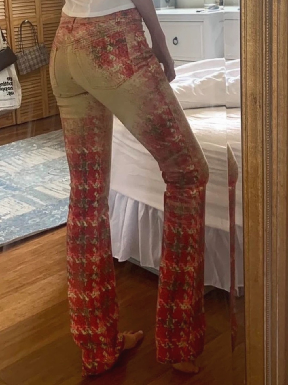 Roberto Cavalli Pink and Yellow Houndstooth Flare Jeans - Picture 3 of 4